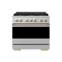ZLINE Autograph Edition 36 in. 5.2 cu. ft. Marino Gas Range with 6 Burner Cooktop and Convection Gas Oven in Satin Stainless Steel and Champagne Bronze Accents (MGRSZ-36-CB)