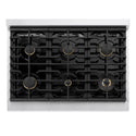 ZLINE Autograph Edition 36 in. 5.2 cu. ft. Marino Gas Range with 6 Burner Cooktop and Convection Gas Oven in Satin Stainless Steel and Champagne Bronze Accents (MGRSZ-36-CB)