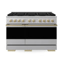 ZLINE Autograph Edition 48 in. 6.7 cu. ft. Marino Double Oven Gas Range with 8 Burner Cooktop in Satin Stainless Steel and Champagne Bronze Accents (MGRSZ-48-CB)