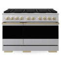 ZLINE Autograph Edition 48 in. 6.7 cu. ft. Marino Double Oven Gas Range with 8 Burner Cooktop in Satin Stainless Steel and Champagne Bronze Accents (MGRSZ-48-CB)