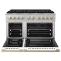ZLINE Autograph Edition 48 in. 6.7 cu. ft. Marino Double Oven Gas Range with 8 Burner Cooktop in Satin Stainless Steel with White Matte Doors and Champagne Bronze Accents (MGRSZ-WM-48-CB)
