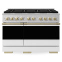 ZLINE Autograph Edition 48 in. 6.7 cu. ft. Marino Double Oven Gas Range with 8 Burner Cooktop in Satin Stainless Steel with White Matte Doors and Champagne Bronze Accents (MGRSZ-WM-48-CB)
