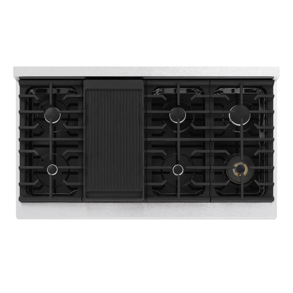 ZLINE Autograph Edition 48 in. 6.7 cu. ft. Marino Double Oven Gas Range with 8 Burner Cooktop in Satin Stainless Steel with White Matte Doors and Champagne Bronze Accents (MGRSZ-WM-48-CB)
