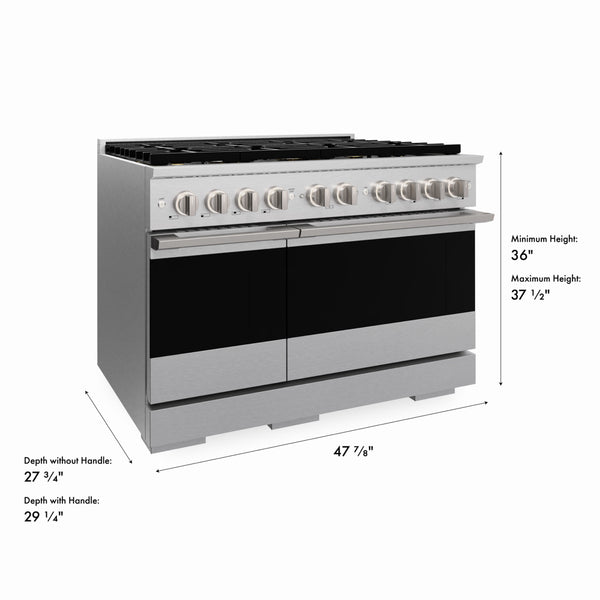 ZLINE 48 in. 6.7 cu. ft. Marino Gas Range with 8 Burner DuoPro™ Cooktop and Dual Ovens in Satin Stainless Steel (PMGRS-48)