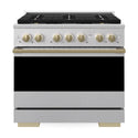 ZLINE Autograph Edition 36 in. 5.2 cu. ft. Marino Gas Range with 6 Burner DuoPro™ Cooktop and Convection Gas Oven in Satin Stainless Steel and Champagne Bronze Accents (PMGRSZ-36-CB)