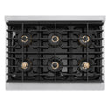 ZLINE Autograph Edition 36 in. 5.2 cu. ft. Marino Gas Range with 6 Burner DuoPro™ Cooktop and Convection Gas Oven in Satin Stainless Steel and Champagne Bronze Accents (PMGRSZ-36-CB)