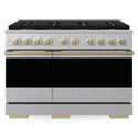 ZLINE Autograph Edition 48 in. 6.7 cu. ft. Marino Gas Range with 8 Burner DuoPro™ Cooktop and Dual Ovens in Satin Stainless Steel and Champagne Bronze Accents (PMGRSZ-48-CB)
