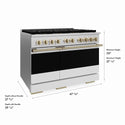 ZLINE Autograph Edition 48 in. 6.7 cu. ft. Marino Gas Range with 8 Burner DuoPro™ Cooktop and Dual Ovens in Satin Stainless Steel with White Matte Doors and Champagne Bronze Accents (PMGRSZ-WM-48-CB)