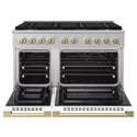 ZLINE Autograph Edition 48 in. 6.7 cu. ft. Marino Gas Range with 8 Burner DuoPro™ Cooktop and Dual Ovens in Satin Stainless Steel with White Matte Doors and Champagne Bronze Accents (PMGRSZ-WM-48-CB)