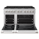 ZLINE 48 in. 6.7 cu. ft. Marino Double Oven Gas Range with 8 Burner Cooktop in Satin Stainless Steel with White Matte Doors (MGRS-WM-48)