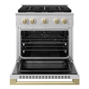 ZLINE Autograph Edition 30 in. 4.2 cu. ft. Marino Dual Fuel Range with 4 Burner Gas Cooktop and Electric Convection Oven in Stainless Steel with Champagne Bronze Accents (MDRZ-30-CB)