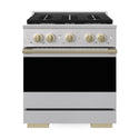 ZLINE Autograph Edition 30 in. 4.2 cu. ft. Marino Dual Fuel Range with 4 Burner Gas Cooktop and Electric Convection Oven in Stainless Steel with Champagne Bronze Accents (MDRZ-30-CB)