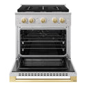 ZLINE Autograph Edition 30 in. 4.2 cu. ft. Marino Dual Fuel Range with 4 Burner Gas Cooktop and Electric Convection Oven in Stainless Steel with Polished Gold Accents (MDRZ-30-G)