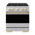 ZLINE Autograph Edition 30 in. 4.2 cu. ft. Marino Dual Fuel Range with 4 Burner Gas Cooktop and Electric Convection Oven in Stainless Steel with Polished Gold Accents (MDRZ-30-G)