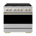ZLINE Autograph Edition 36 in. 5.2 cu. ft. Marino Dual Fuel Range with 6 Burner Gas Cooktop and Electric Convection Oven in Stainless Steel with Champagne Bronze Accents (MDRZ-36-CB)