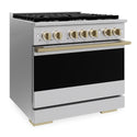 ZLINE Autograph Edition 36 in. 5.2 cu. ft. Marino Dual Fuel Range with 6 Burner Gas Cooktop and Electric Convection Oven in Stainless Steel with Champagne Bronze Accents (MDRZ-36-CB)