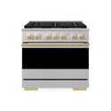 ZLINE Autograph Edition 36 in. 5.2 cu. ft. Marino Dual Fuel Range with 6 Burner Gas Cooktop and Electric Convection Oven in Stainless Steel with Polished Gold Accents (MDRZ-36-G)