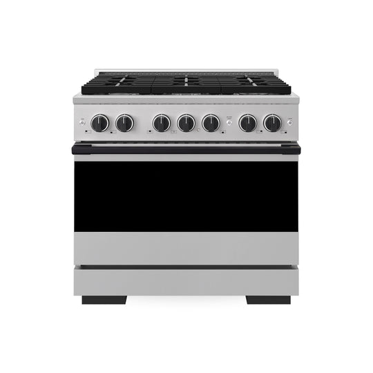 ZLINE Autograph Edition 36 in. 5.2 cu. ft. Marino Dual Fuel Range with 6 Burner Gas Cooktop and Electric Convection Oven in Stainless Steel with Matte Black Accents (MDRZ-36-MB)