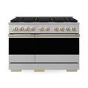 ZLINE Autograph Edition 48 in. 6.7 cu. ft. Marino Double Oven Dual Fuel Range with 8 Burner Gas Cooktop in Stainless Steel and Champagne Bronze Accents (MDRZ-48-CB)