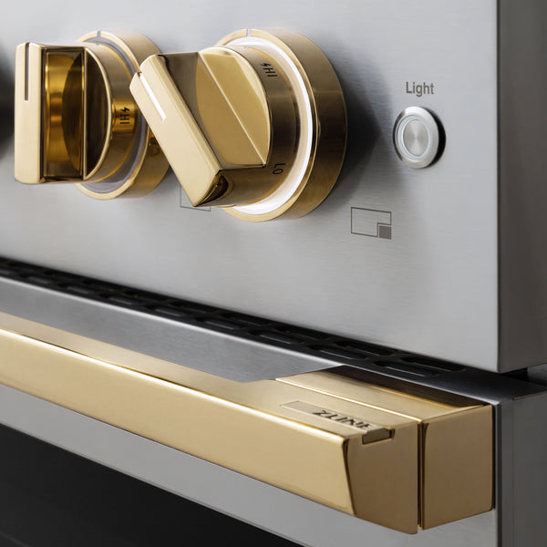ZLINE Autograph Edition 48 in. 6.7 cu. ft. Marino Double Oven Dual Fuel Range with 8 Burner Gas Cooktop in Stainless Steel and Polished Gold Accents (MDRZ-48-G)