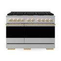 ZLINE Autograph Edition 48 in. 6.7 cu. ft. Marino Double Oven Dual Fuel Range with 8 Burner Gas Cooktop in Stainless Steel and Polished Gold Accents (MDRZ-48-G)
