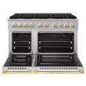 ZLINE Autograph Edition 48 in. 6.7 cu. ft. Marino Double Oven Dual Fuel Range with 8 Burner Gas Cooktop in Stainless Steel and Polished Gold Accents (MDRZ-48-G)