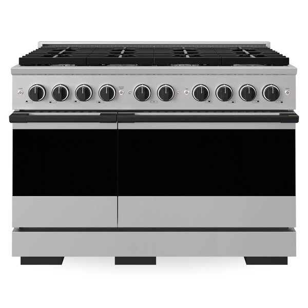 ZLINE Autograph Edition 48 in. 6.7 cu. ft. Marino Double Oven Dual Fuel Range with 8 Burner Gas Cooktop in Stainless Steel and Matte Black Accents (MDRZ-48-MB)