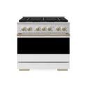 ZLINE Autograph Edition 36 in. 5.2 cu. ft. Marino Dual Fuel Range with 6 Burner Gas Cooktop and Electric Convection Oven in Stainless Steel with White Matte Door and Champagne Bronze Accents (MDRZ-WM-36-CB)