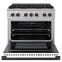 ZLINE Autograph Edition 36 in. 5.2 cu. ft. Marino Dual Fuel Range with 6 Burner Gas Cooktop and Electric Convection Oven in Stainless Steel with White Matte Door and Matte Black Accents (MDRZ-WM-36-MB)