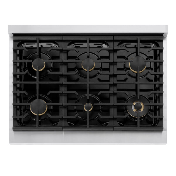 ZLINE Autograph Edition 36 in. 5.2 cu. ft. Marino Dual Fuel Range with 6 Burner Gas Cooktop and Electric Convection Oven in Stainless Steel with White Matte Door and Matte Black Accents (MDRZ-WM-36-MB)