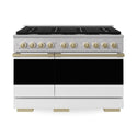 ZLINE Autograph Edition 48 in. 6.7 cu. ft. Marino Double Oven Dual Fuel Range with 8 Burner Gas Cooktop in Stainless Steel with White Matte Doors and Champagne Bronze Accents (MDRZ-WM-48-CB)