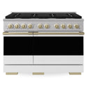 ZLINE Autograph Edition 48 in. 6.7 cu. ft. Marino Double Oven Dual Fuel Range with 8 Burner Gas Cooktop in Stainless Steel with White Matte Doors and Champagne Bronze Accents (MDRZ-WM-48-CB)