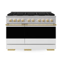 ZLINE Autograph Edition 48 in. 6.7 cu. ft. Marino Double Oven Dual Fuel Range with 8 Burner Gas Cooktop in Stainless Steel with White Matte Door and Polished Gold Accents (MDRZ-WM-48-G)
