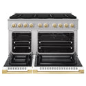 ZLINE Autograph Edition 48 in. 6.7 cu. ft. Marino Double Oven Dual Fuel Range with 8 Burner Gas Cooktop in Stainless Steel with White Matte Door and Polished Gold Accents (MDRZ-WM-48-G)