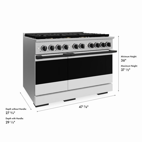 ZLINE Autograph Edition 48 in. 6.7 cu. ft. Marino Double Oven Dual Fuel Range with 8 Burner Gas Cooktop in Stainless Steel with White Matte Door and Matte Black Accents (MDRZ-WM-48-MB)