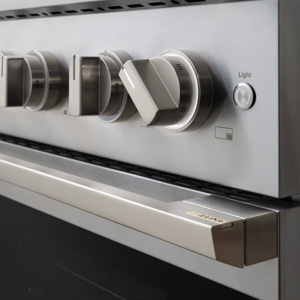 ZLINE 36 in. 5.2 cu. ft. Marino Dual Fuel Range with Gas Cooktop and Electric Convection Oven in Stainless Steel with 6 Brass Burners (MDR-BR-36)