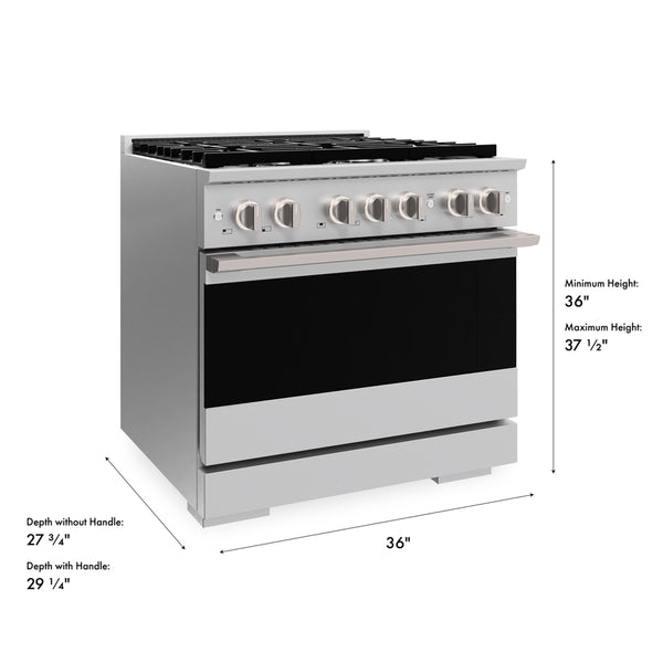 ZLINE 36 in. 5.2 cu. ft. Marino Dual Fuel Range with Gas Cooktop and Electric Convection Oven in Stainless Steel with 6 Brass Burners (MDR-BR-36)