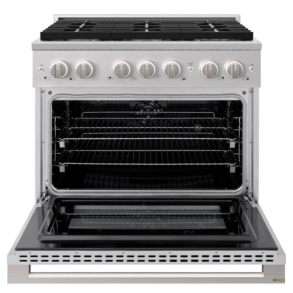 ZLINE 36 in. 5.2 cu. ft. Marino Dual Fuel Range with Gas Cooktop and Electric Convection Oven in Stainless Steel with 6 Brass Burners (MDR-BR-36)
