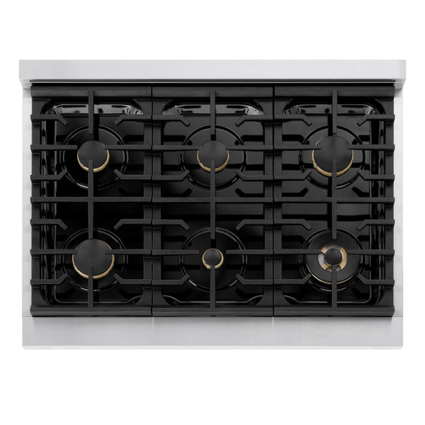 ZLINE 36 in. 5.2 cu. ft. Marino Dual Fuel Range with Gas Cooktop and Electric Convection Oven in Stainless Steel with 6 Brass Burners (MDR-BR-36)