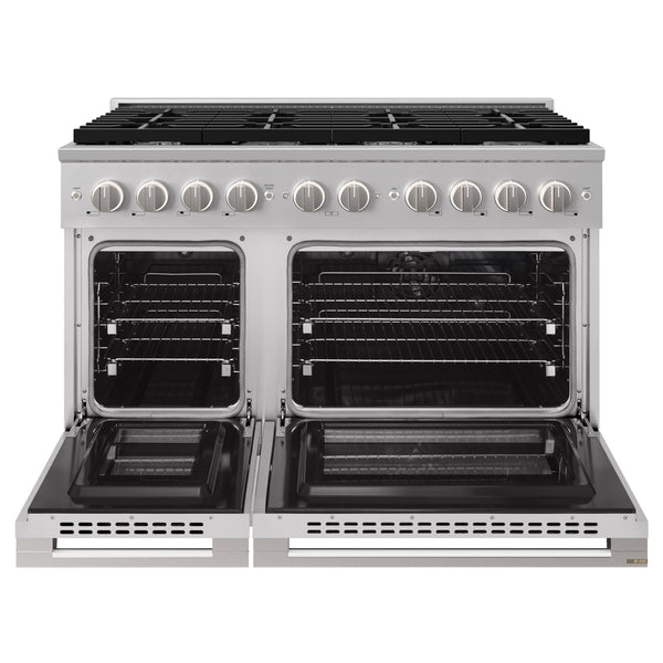 ZLINE 48 in. 6.7 cu. ft. Marino Double Oven Dual Fuel Range in Stainless Steel with 8 Brass Burners (MDR-BR-48)
