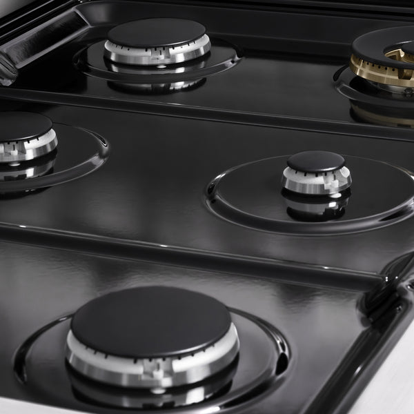 ZLINE 36 in. 5.2 cu. ft. Marino Dual Fuel Range with 6 Burner Gas Cooktop and Electric Convection Oven in Stainless Steel with White Matte Door (MDR-WM-36)
