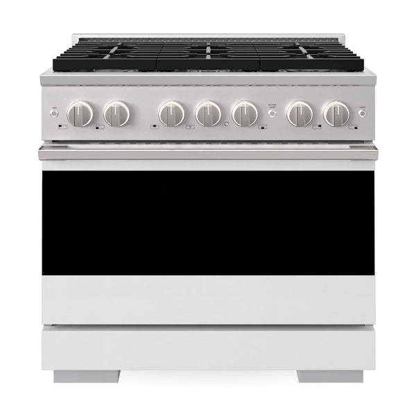 ZLINE 36 in. 5.2 cu. ft. Marino Dual Fuel Range with 6 Burner Gas Cooktop and Electric Convection Oven in Stainless Steel with White Matte Door (MDR-WM-36)