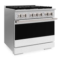 ZLINE 36 in. 5.2 cu. ft. Marino Dual Fuel Range with 6 Burner Gas Cooktop and Electric Convection Oven in Stainless Steel with White Matte Door (MDR-WM-36)