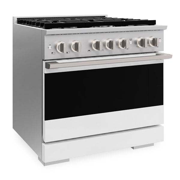 ZLINE 36 in. 5.2 cu. ft. Marino Dual Fuel Range with 6 Burner Gas Cooktop and Electric Convection Oven in Stainless Steel with White Matte Door (MDR-WM-36)