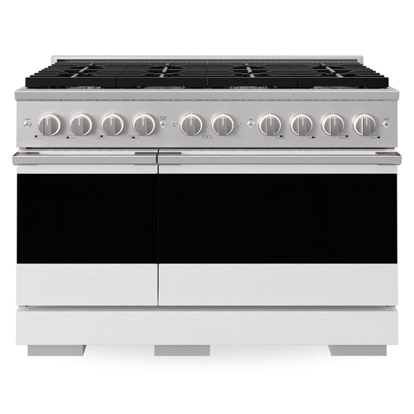 ZLINE 48 in. 6.7 cu. ft. Marino Double Oven Dual Fuel Range with 8 Burner Gas Cooktop in Stainless Steel with White Matte Doors (MDR-WM-48)