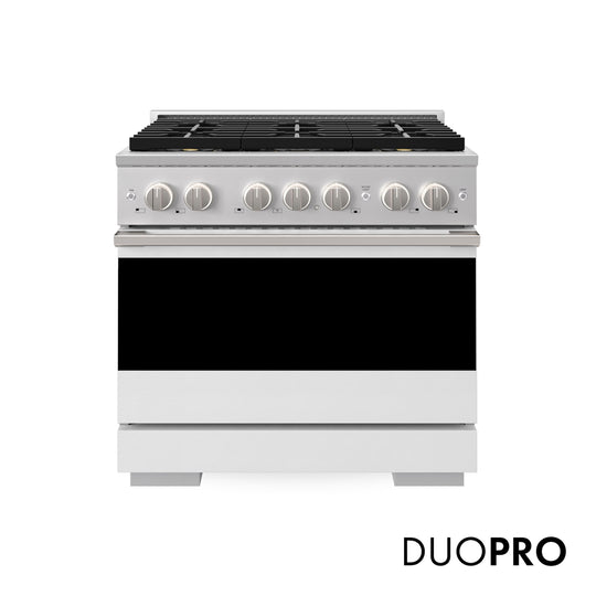 ZLINE 36 in. 5.2 cu. ft. Marino Dual Fuel Range with 6 Burner DuoPro™ Cooktop and Electric Convection Oven with White Matte Door (PMDR-WM-36)