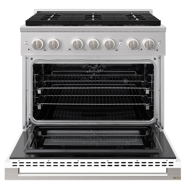 ZLINE 36 in. 5.2 cu. ft. Marino Dual Fuel Range with 6 Burner DuoPro™ Cooktop and Electric Convection Oven with White Matte Door (PMDR-WM-36)