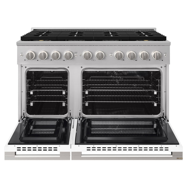 ZLINE 48 in. 6.7 cu. ft. Marino Dual Fuel Range with 8 Burner DuoPro™ Cooktop and Dual Ovens with White Matte Doors (PMDR-WM-48)