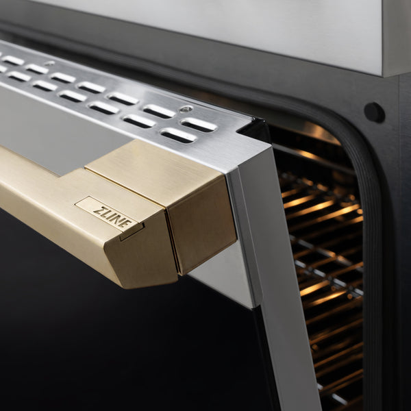 ZLINE Autograph Edition 30 in. 4.2 cu. ft. Marino Dual Fuel Range with 4 Burner DuoPro™ Cooktop and Electric Convection Oven in Stainless Steel with Champagne Bronze Accents (PMDRZ-30-CB)