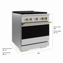 ZLINE Autograph Edition 30 in. 4.2 cu. ft. Marino Dual Fuel Range with 4 Burner DuoPro™ Cooktop and Electric Convection Oven in Stainless Steel with Champagne Bronze Accents (PMDRZ-30-CB)